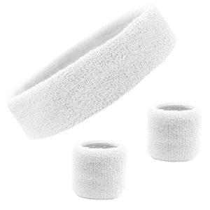 Sweatband Set Cotton Sports Headband Terry Cloth Wristband Moisture Wicking Sweat Absorbing Head Band Athletic Exercise