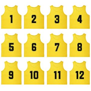 Set of 12 Numbered (1-12) Soccer Vests/Sport Pinnies/Training Bibs with Free Carry Bag