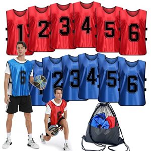 Sports Pinnies-Numbered Practice Vest Pennies for Soccer Basketball Jersey Bibs -Set of 12/Youth Adults Team