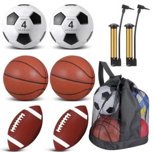 6 Pcs Sport Balls Set for Kids Teens, Include Official Size Basketball Football Soccer Ball with Sport Equipment Bags and Pumps